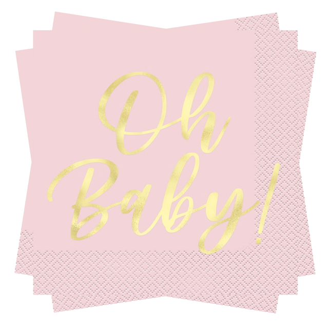 Pink Oh Baby Girl Foil Luncheon Napkins 16 ct