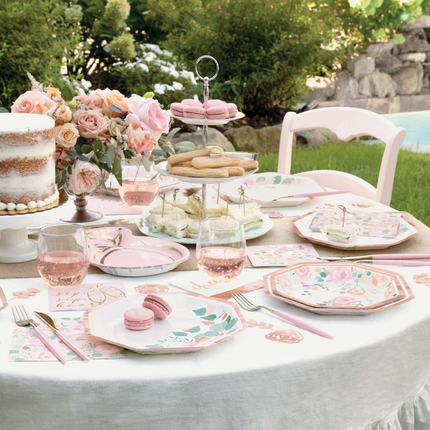 Pink Blooms Octagon Shaped 9.25" Plates, 8ct 