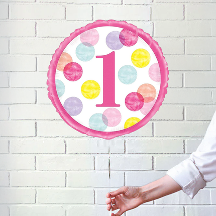 Pink Dots 1st Birthday Round Foil Balloon 18"