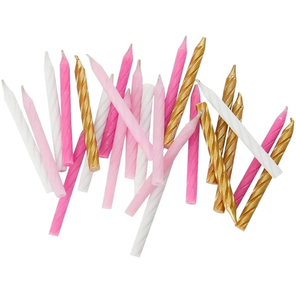 Pink, White & Gold Spiral Birthday Candles, 24ct