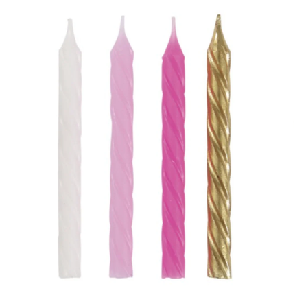 Pink, White & Gold Spiral Birthday Candles, 24ct