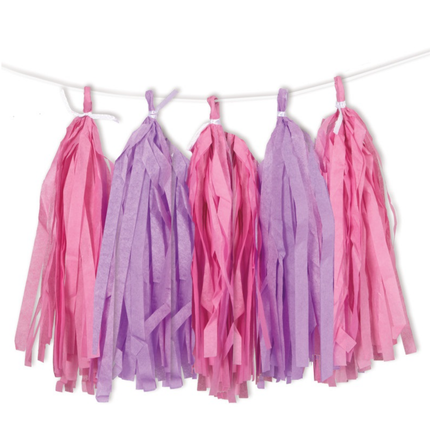 Pink and Purple Tissue Tassel Garland, 9 ft