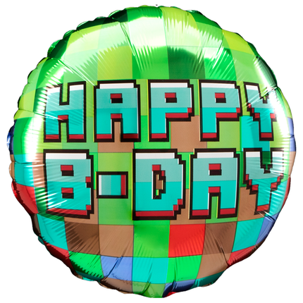 Pixel Party Round Foil Balloon 18 inches