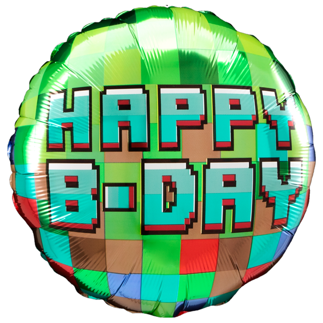 Pixel Party Round Foil Balloon 18 inches