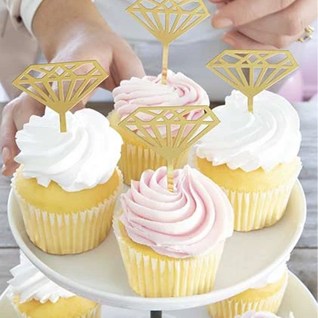 Plastic Gold Diamond Cupcake Toppers, 5ct