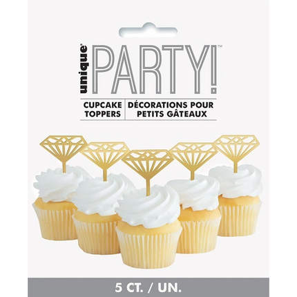 Plastic Gold Diamond Cupcake Toppers, 5ct