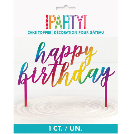 Rainbow Plastic Metallic Happy Birthday Cake Topper