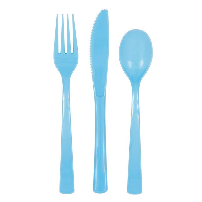 Powder Blue Solid Assorted Plastic Cutlery, 18ct