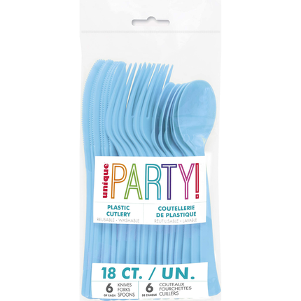 Powder Blue Solid Assorted Plastic Cutlery, 18ct