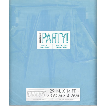 Powder Blue Solid Plastic Table Skirt, 29" x 14 ft