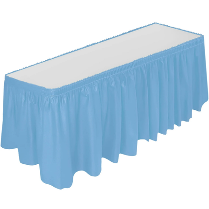 Powder Blue Solid Plastic Table Skirt, 29" x 14 ft