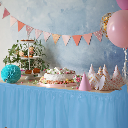 Powder Blue Solid Plastic Table Skirt, 29" x 14 ft