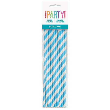 Powder Blue Striped Paper Straws, 10ct
