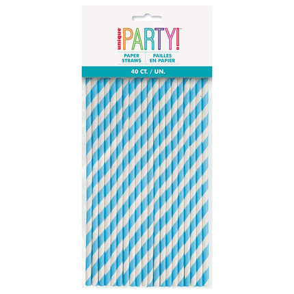 Powder Blue Striped Paper Straws, 40ct