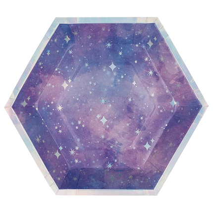 Purple Galaxy set component: Purple Galaxy Hexagon Shaped 9.25" Plates, 8ct