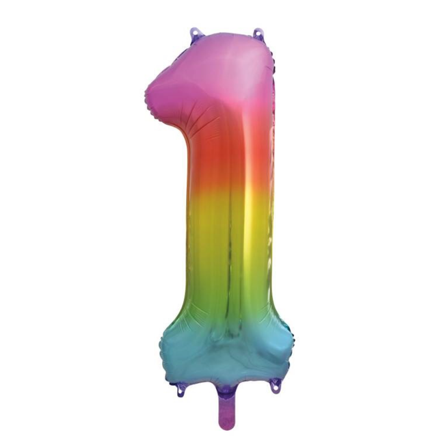 Rainbow 1 Number Foil Balloon 34"