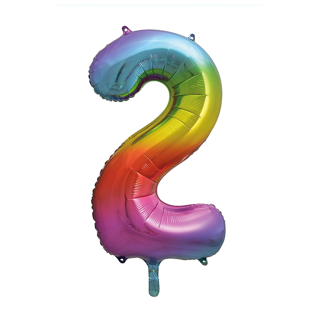 Rainbow 2 Number Foil Balloon 34"