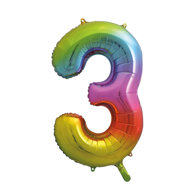 Rainbow 3 Number Foil Balloon 34"