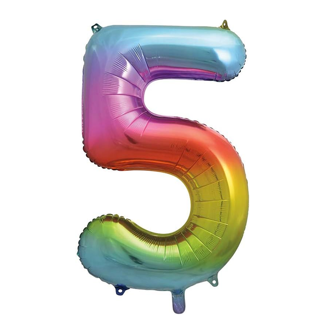 Rainbow 5 Number Foil Balloon 34"