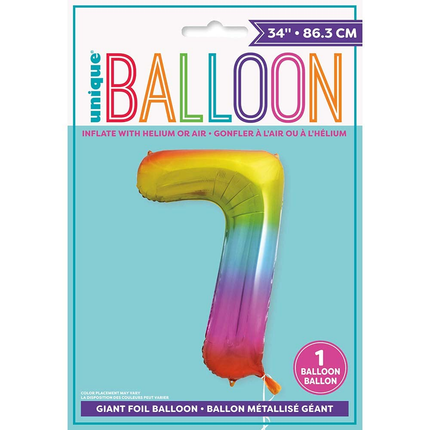 Rainbow 7 Number Foil Balloon 34"