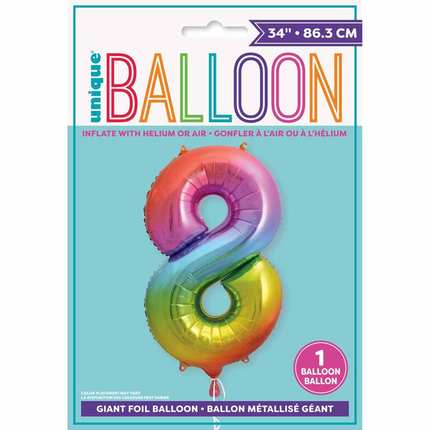 Rainbow 8 Number Foil Balloon 34"