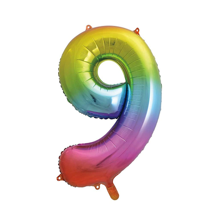 Rainbow 9 Number Foil Balloon 34"