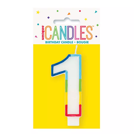 Rainbow Border Number 1 Birthday Candle