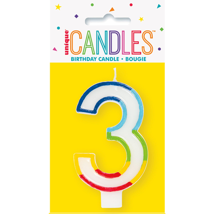 Rainbow Border Number 3 Birthday Candle