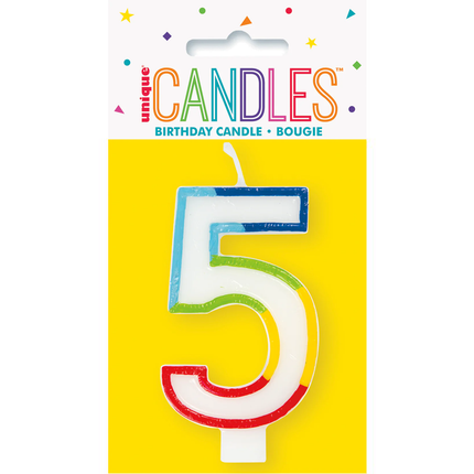 Rainbow Border Number 5 Birthday Candle