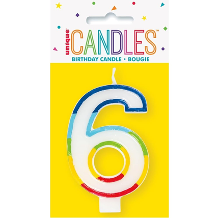 Rainbow Border Number 6 Birthday Candle