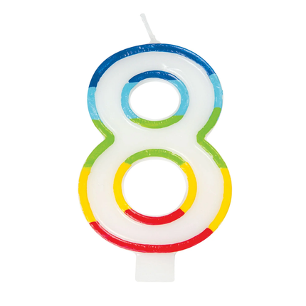 Rainbow Border Number 8 Birthday Candle
