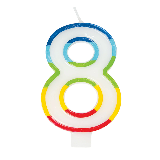 Rainbow Border Number 8 Birthday Candle