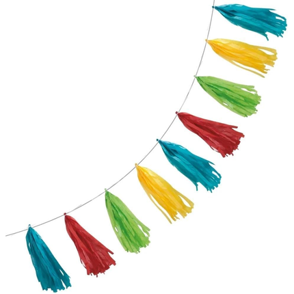 Rainbow Tissue Tassel Garland, 9 ft