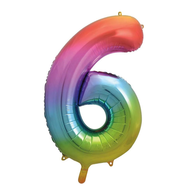 Rainbow 6 Number Foil Balloon 34"