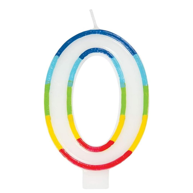 Rainbow Border Number 0 Birthday Candle