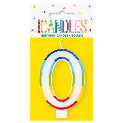 Rainbow Border Number 0 Birthday Candle