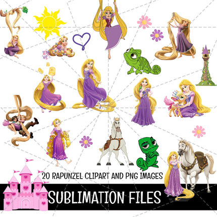 Rapunzel Doodle Alphabet Letters, Numbers PNG Bundle Instant Download