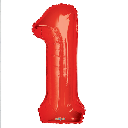 Red 1 Number Foil Balloon 34"
