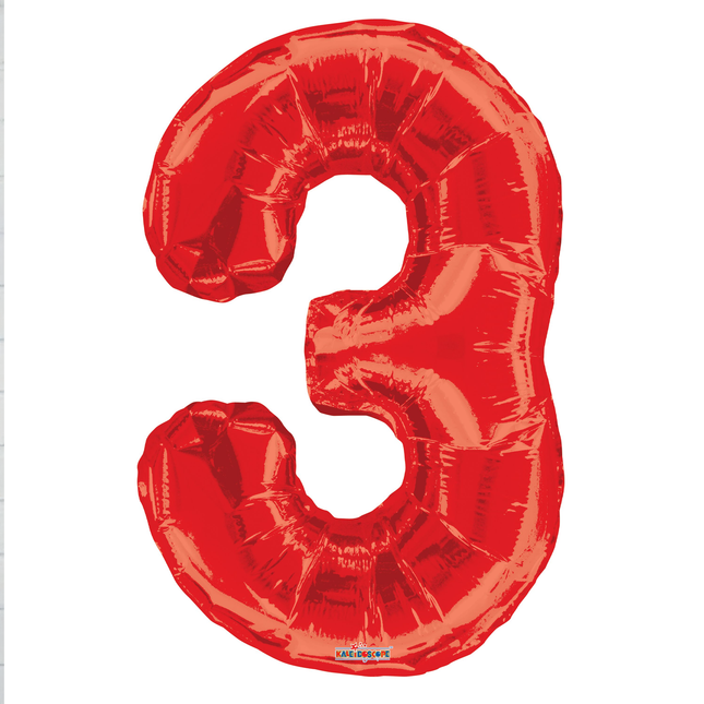 Red 3 Number Foil Balloon 34"