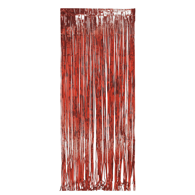Red Metallic Foil Fringe Backdrop Curtain 6.5 ft