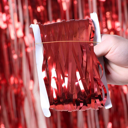 Red Metallic Foil Fringe Backdrop Curtain 6.5 ft
