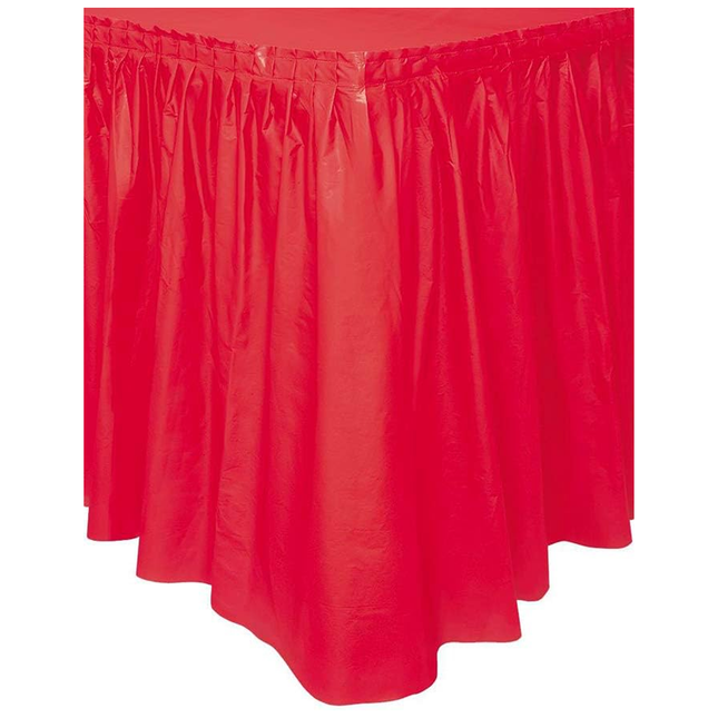 Red Solid Plastic Table Skirt, 29" x 14 ft