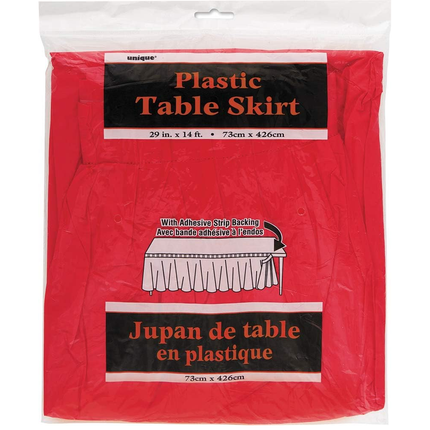 Red Solid Plastic Table Skirt, 29" x 14 ft
