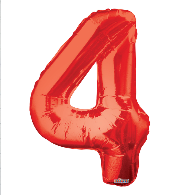 Red 4 Number Foil Balloon 34"