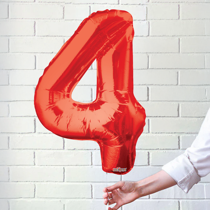Red 4 Number Foil Balloon 34"