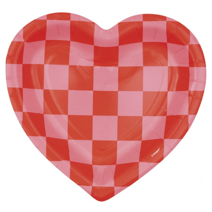 Retro Love Valentine set component: Retro Love Checkered Heart-Shaped 8.25" Plates 8ct