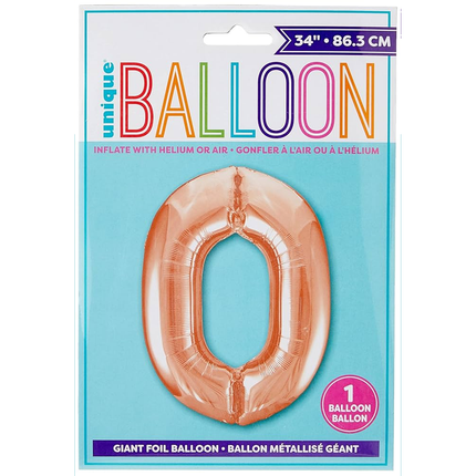 Rose Gold 0 Number Foil Balloon 34"