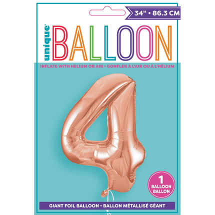 Rose Gold 4 Number Foil Balloon 34"