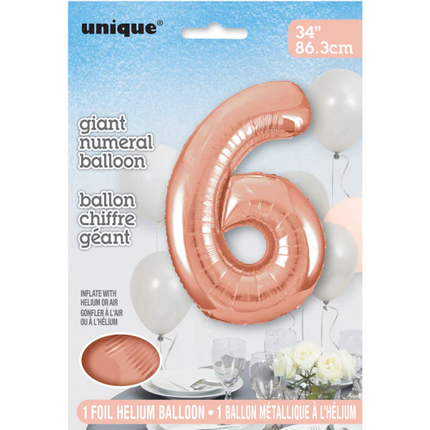 Rose Gold 6 Number Foil Balloon 34"