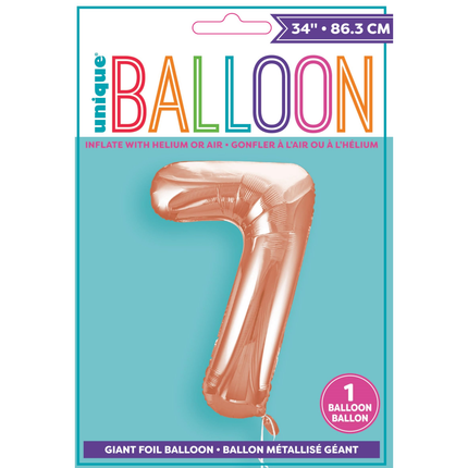 Rose Gold 7 Number Foil Balloon 34"